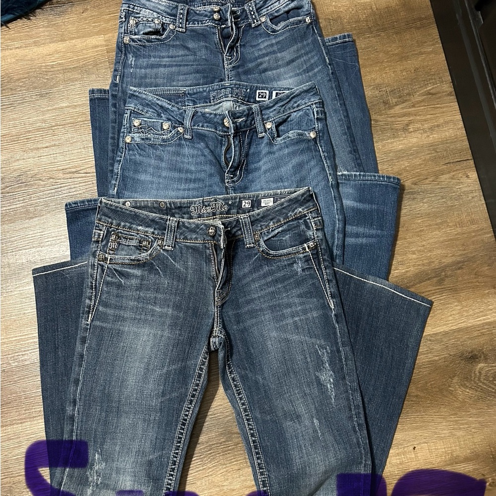 Miss Me Blue Boot Cut Jeans with Distressed Details